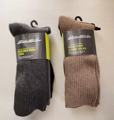 2X Eddie Bauer Men’s Solid Crew Socks 3-pack Browns Gray's Black • $18.99