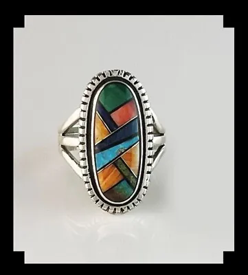 Sterling And Multi Stone Inlay Ring Size 9 1/4 • $148