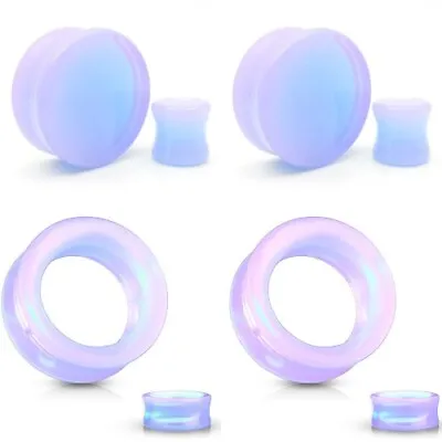 $13.99 • Buy PAIR Lavender Opalite Double Flare Plugs Stone Glass Earlets Gauges