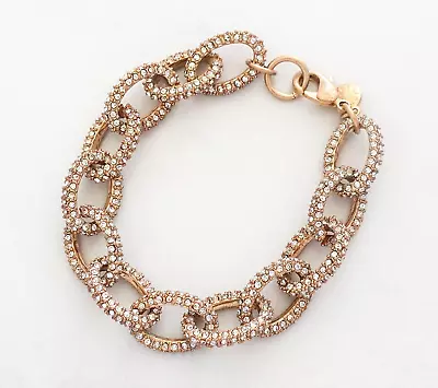 J Crew Link Bracelet Rhinestone Gold Tone Chunky Statement Bold Fashion Summer • $18