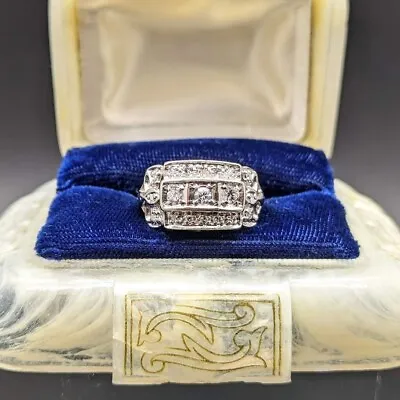 Vintage Three Stone .74ct Diamond Filigree Engagement Ring Art Deco Retro • $1095