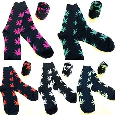 Weed Cotton Rich Socks Marijuana Leaf Cannabis Black Neon Multi Colours Sizes  • £3.49