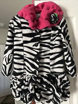 Pink Zebra Jacket With Black Buttons Pink Girl Toddler Jacket Size 4T - Mack&Co • $4
