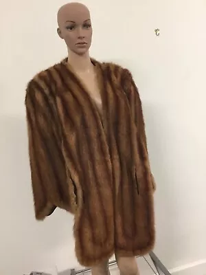 Mink? Fur Stole Shawl Scalloped Hem Old Hollywood Vintage Brown Stripe L Wrap • $199.99