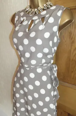 WALLIS❤️ Beautiful 50's Size 16  P  Mocha Polka Dot Dress Wedding Party Summer • £19.99