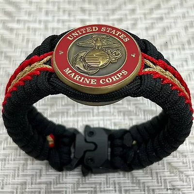 USMC Bracelet; Red/gold Stitched Black Fishtail • $48