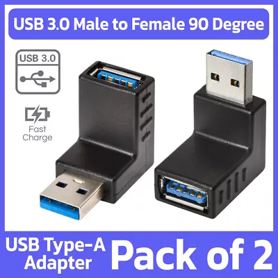 2 Pack USB 3.0 Adapter Type-A Right Angle USB Cable Extender 90 Degree Converter • $9.99