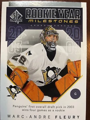 18-19 UD SP Authentic Rookie Year Milestones #RYM-MF Marc-Andre Fleury • $1.99