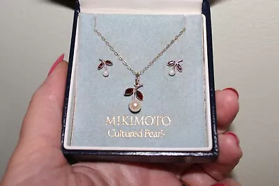 £65 • Buy Vintage 9ct 376 9k Yellow Gold Garnet & Pearl Necklace & Earrings Set.