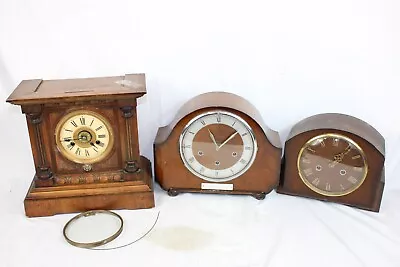 F X3 Antique Treen Mechanical Mantel Clocks Inc. H.A.C Etc • £2.20