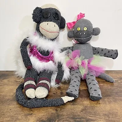 £19.56 • Buy Sock Monkey Set Of 2 Ballerina Tutu Pink Sparkly Leotard Sock Monkeys Handmade