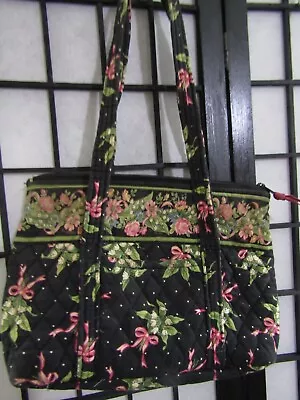 VERA BRADLEY Black Pink Polka Dot Floral SHOULDER Bag 12X3X9  GOOD CONDTION! • $12.99