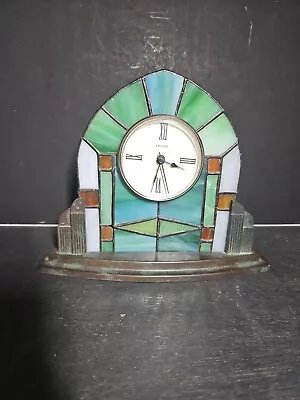 Vtg Linden Stainded Glass Arts & Crafts Table Top Clock Battery Operated AS IS • $24.99