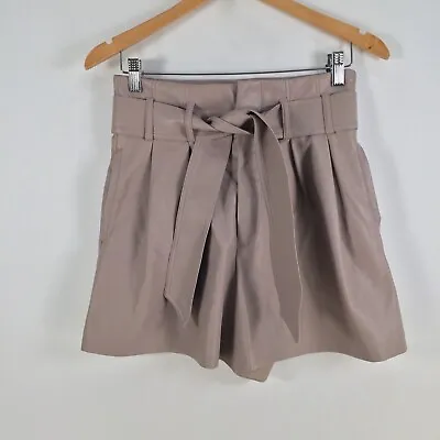 $16 • Buy Zara Womens Faux Leather Paperbag Shorts Size S Taupe Grey Belted 063202