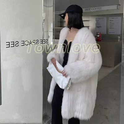 Handmade Knitted 100% Real Fox Fur Coat Long Jacket Women's Long Sleeves Fur • $219.18