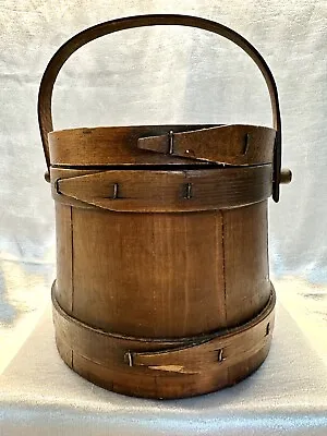 Antique SQUIRREL Primitive SHAKER FIRKIN SUGAR BUCKET Wood Rustic Old Pail Lid • $78