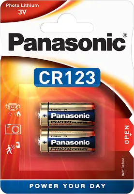 NEW 2 X PANASONIC CR123A Photo Batteries 123 EL123AP 3V Lithium Camera Long Exp • £5.28