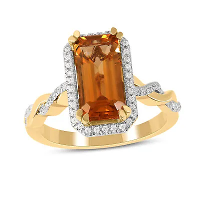 $419.99 • Buy 10K Yellow Gold 12x6 Mm Emerald Cut Madeira Citrine 1/5Ct TDW Diamond Halo Ring