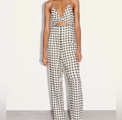 Zara L NWT Gingham Cutout Jumpsuit XS • $35