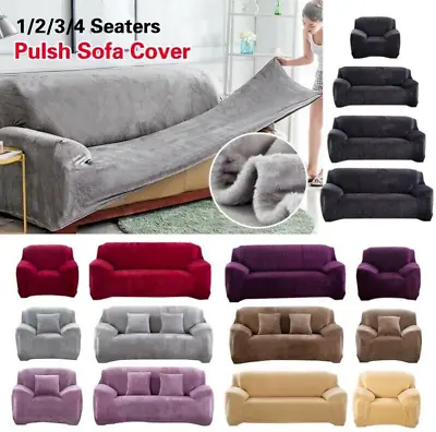 $10.99 • Buy 1/2/3/4 Seater Velvet Sofa Covers Slipcover Stretch Settee Couch Seat Protector