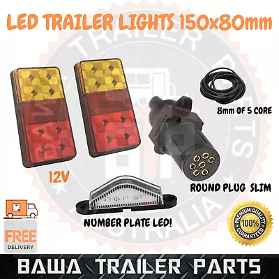 Led Trailer Light Kit 7 Pin Round Plug Led No. Plate 5 Core Cable Trailer Boat • $48.95