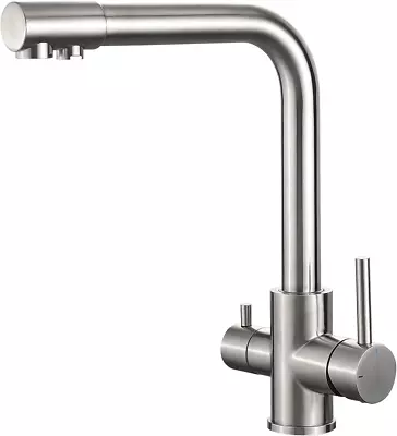 3-Way Water Filter Kitchen Tap | Dual Handle | 360° Swivel | Brushed Nickel • £73.77