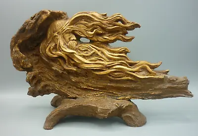 SUN FACE Flowing Sculpture - VINTAGE Shade Tree Creations Fantasy Wood 1988 • £41.84