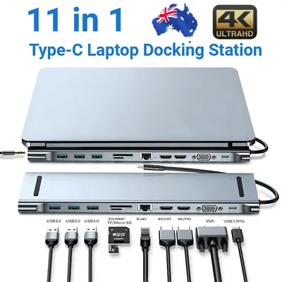 $81.56 • Buy Type-C Laptop 11 In 1 Docking Station Dual HDMI VGA USB3.0 Hub Converter Adapter