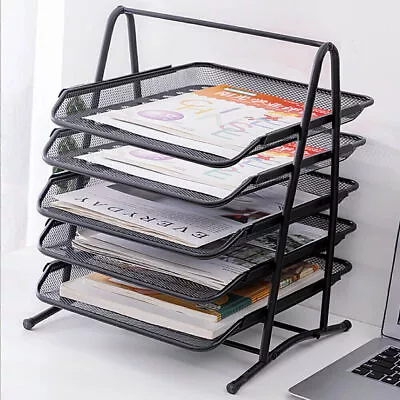 5 Tier Office Filing Trays Holder A4 Document Letter Paper Wire Mesh Storage • £9.99