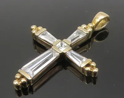 925 Sterling Silver - Vintage Cubic Zirconia Religious Cross Pendant - PT11632 • $38.97