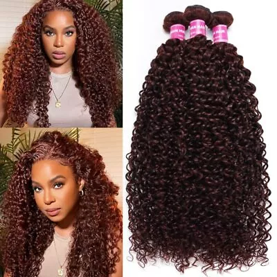 Cambodian Reddish Brown Curly 3 Bundles Human Hair Weave Auburn Brown Extensions • $69.84