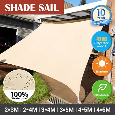 $64.99 • Buy Waterproof Sun Shade Sail Cloth Canopy Triangle Square Rectangle Garden Awning