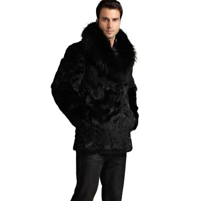 Men Faux Mink Fur Collar Coat Overcoat Winter Warm Thick Outwear Jacket Slim New • £41.42