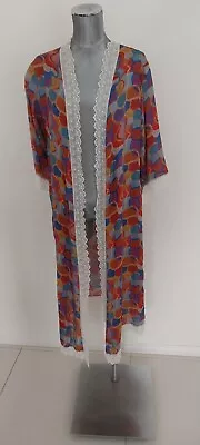 Lace Trimmed Boho Peasant Hand Made Kimono Style Long Duster New Size 14-16 • $19.95