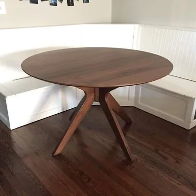 New Mid Century Modern Walnut Wood Round Dining Table Brown Vintage Style • $499.99