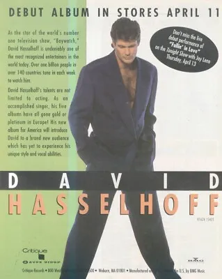 Sfbk72 Picture/advert 13x11 David Hasselhoff : Fallin' In Love • £13.99