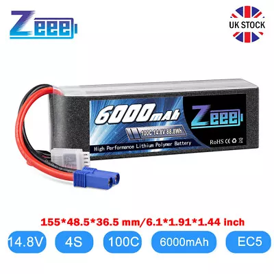 Zeee 4S LiPo Battery 6000mAh 14.8V 100C EC5 For RC Car Truck FPV Boat Helicopter • £48.44