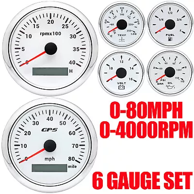 6 Gauge Set 85mm White GPS Speedometer 80MPH&Tachometer 4000RPM For Marine Boat • $139.89