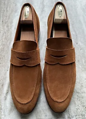 MEERMIN MALLORCA Janusbutts Suede Unlined Loafers Cognac Goodyear Welted 12.5 US • $175