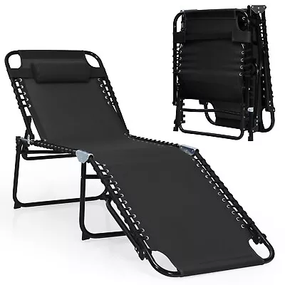 Folding Lounge Chaise 16  High Recline Chair W/Adjustable Backrest And Footrest • $62.99