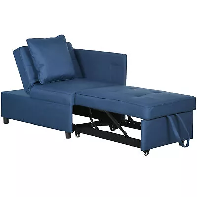 HOMCOM Folding Sleeper Sofa Bed Chair With Pillows Pocket Blue • £188.99