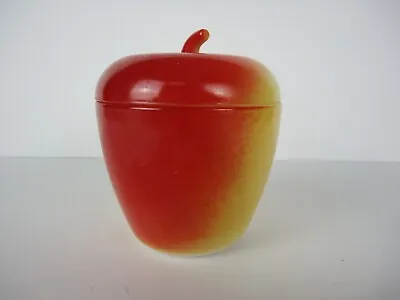 Milk Glass Apple Trinket Box Jelly Jar Stash Red/Yellow Painted VTG Kitchen Farm • $10.62