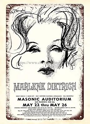 1968 Marlene Dietrich Masonic Auditorium Concert Metal Tin Sign Office Ideas • $18.94