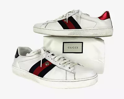 GUCCI Men Auth 9 US 8.5 UK 42.5 EU White Leather Ace Web Sneakers Shoes NO PATCH • $187