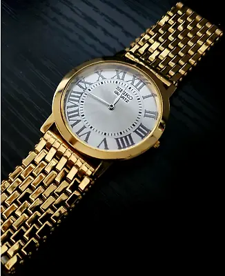 🔥RARE NEW Old Stock Vintage Seiko 'Super Slim' 32mm Gold Men's Watch • $114.99