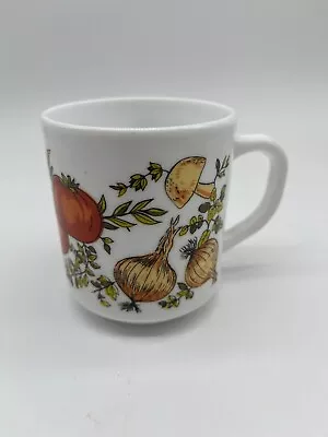 Vintage Arcopal France Spice Of Life Milk Glass Coffee Mug Cup Vegetable - Nice! • $14.99