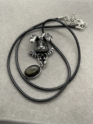 £4.50 • Buy Crystal Silver Obsidian Pendant Rabbit Necklace Healing Easter Gift