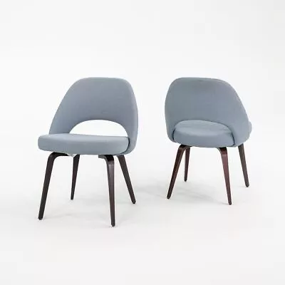 2018 Pair Of Eero Saarinen For Knoll Armless Executive Dining Chairs Blue Fabric • £1568.34