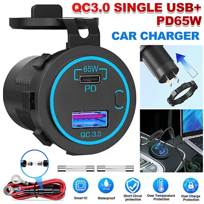 65W Type-C PD + 18W QC3.0 USB Car Charger Socket Adapter Power Outlet 12V 24V • £11.39