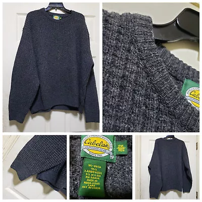 Cabelas Sweater Men 2XL Gray Lambs Wool Knit Waffle Pullover Fisherman Thick Vtg • $38.88